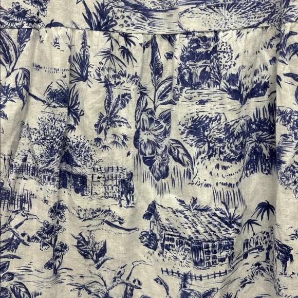 Joie 100% Linen Elastic Back Pull on Tropical Blue White Floral Midi Skirt NWT - Picture 3 of 4